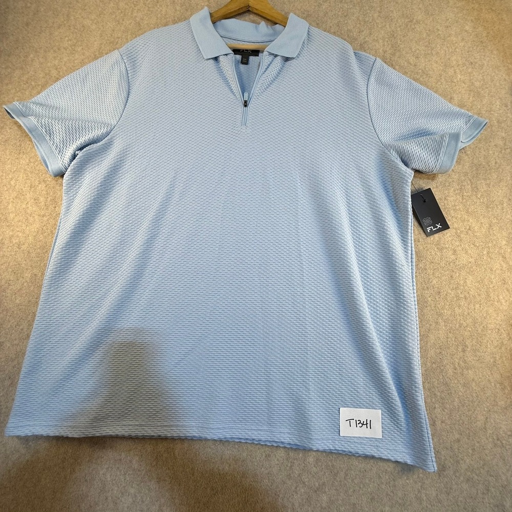 FLX Mens XXL Light‎ Blue Textured Quarter Zip Performance Polo Shirt NWT